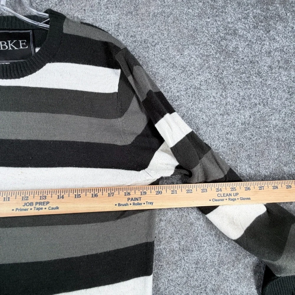 BKE Pullover Sweater‎ Mens L Black Gray White Striped Classic Office Wear Preppy